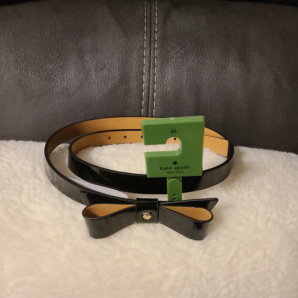Kate Spade Black Leather Bow Belt with Spade